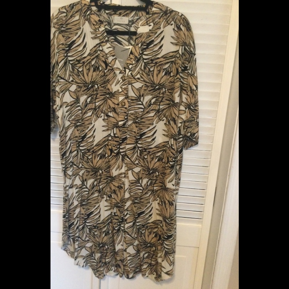 Kaffe KAlifa Amber Tunic, Size 36, Sand Leaf Print